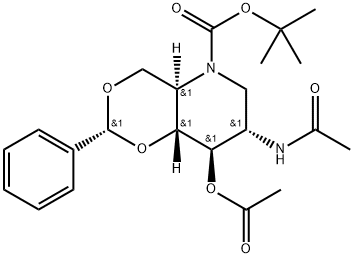 2-乙酰氨基-3-O-乙酰基-4,6-亚苄基的N-BOC-1,2,5-三脱氧-1,5-亚氨基D葡萄糖醇 结构式