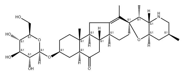 Spiro[9H-benzo[a]fluorene-9,2'(3'H)-furo[3,2-b]pyridin]-5(6H)-one, 3-(β-D-glucopyranosyloxy)-1,2,3,3'a,4,4',4a,5',6',6a,6b,7,7',7'a,8,11,11a,11b-octadecahydro-3',6',10,11b-tetramethyl-, (2'R,3S,3'R,3'aS,4aS,6'S,6aR,6bS,7'aR,11aS,11bR)- Structure