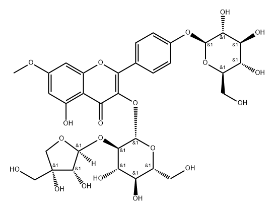 3-O-β-D-apiofuranosyl(1-2)-β-D-glucopyranosyl rhamnocitrin 4'-O-β-D-glucopyranoside Structure