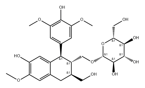 β-D-Glucopyranoside, [(1R,2S,3S)-1,2,3,4-tetrahydro-7-hydroxy-1-(4-hydroxy-3,5-dimethoxyphenyl)-3-(hydroxymethyl)-6-methoxy-2-naphthalenyl]methyl Structure