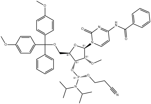 Cytidine, N-benzoyl-5'-O-[bis(4-methoxyphenyl)phenylmethyl]-2'-O-methyl-, 3'-[2-cyanoethyl bis(1-methylethyl)phosphoramidite], (S)- (9CI) Structure