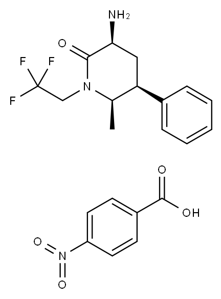 (3S,5S,6R)-6-methyl-2-oxo-5-phenyl-1-(2,2,2-trifluoroethyl)piperidine-3-aminium 4-nitrobenzoate Struktur