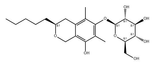 β-D-Glucopyranoside, (3S)-3,4-dihydro-8-hydroxy-5,7-dimethyl-3-pentyl-1H-2-benzopyran-6-yl Structure