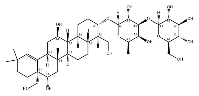 β-D-Galactopyranoside, (3β,4α,11α,16β)-11,16,23,28-tetrahydroxyolean-18-en-3-yl 6-deoxy-3-O-β-D-glucopyranosyl- Structure