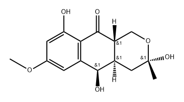 10H-Naphtho[2,3-c]pyran-10-one, 1,3,4,4a,5,10a-hexahydro-3,5,9-trihydroxy-7-methoxy-3-methyl-, (3R,4aS,5S,10aR)-rel-(+)- Structure