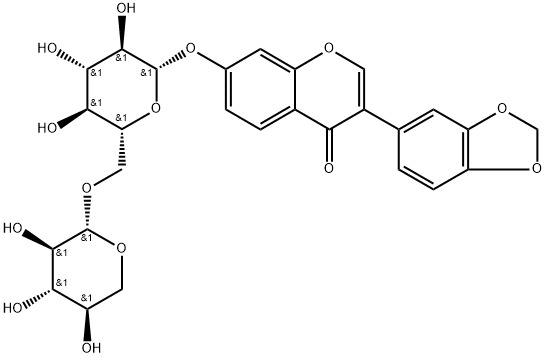 4H-1-Benzopyran-4-one, 3-(1,3-benzodioxol-5-yl)-7-[(6-O-β-D-xylopyranosyl-β-D-glucopyranosyl)oxy]- Structure