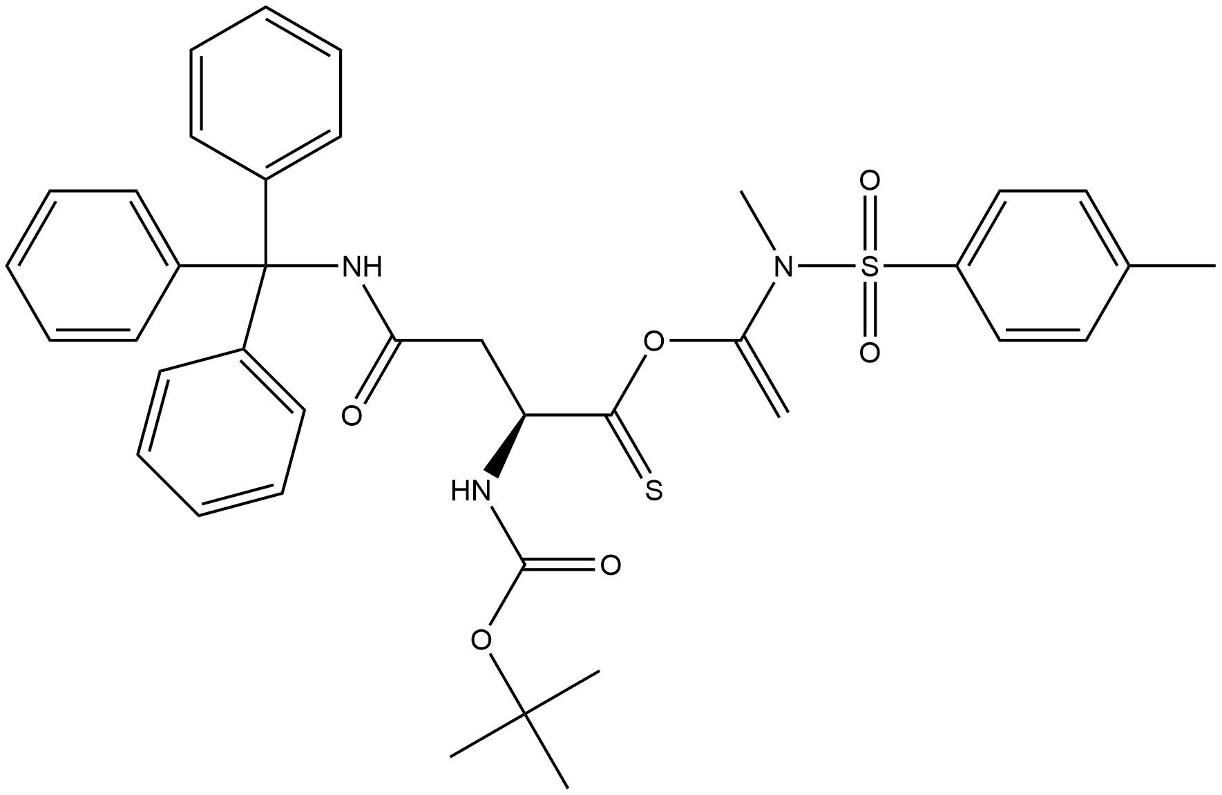 L-Asparagine, N2-[(1,1-dimethylethoxy)carbonyl]-N-(triphenylmethyl)-, 1-[methyl[(4-methylphenyl)sulfonyl]amino]ethenyl ester, (2S)- Structure