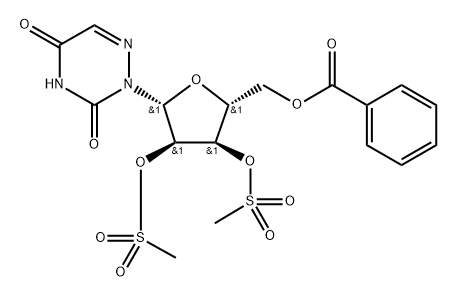 2-[5-O-ベンゾイル-2-O,3-O-ビス(メチルスルホニル)-β-D-リボフラノシル]-1,2,4-トリアジン-3,5(2H,4H)-ジオン 化学構造式