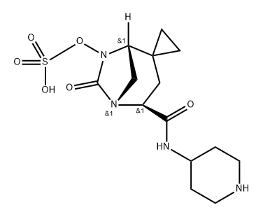 (1R,4S)-6-oxo-4-(piperidin-4-ylaminoformyl)-5,7-diazaspiro[bicyclo[3.2.1]octane-2,1'-cyclopropane]-7-ylsulfuric acid Structure