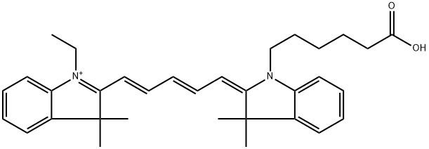 3H-Indolium, 2-[(1E,3E,5E)-5-[1-(5-carboxypentyl)-1,3-dihydro-3,3-dimethyl-2H-indol-2-ylidene]-1,3-pentadien-1-yl]-1-ethyl-3,3-dimethyl- 结构式