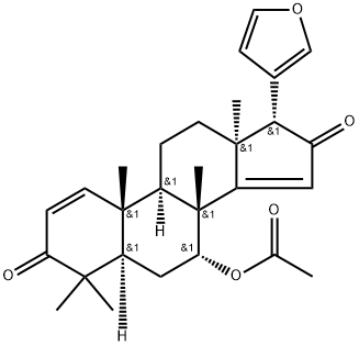 (13α,17α)-7α-アセトキシ-21,23-エポキシ-4,4,8-トリメチル-24-ノル-5α-コラ-1,14,20,22-テトラエン-3,16-ジオン 化学構造式