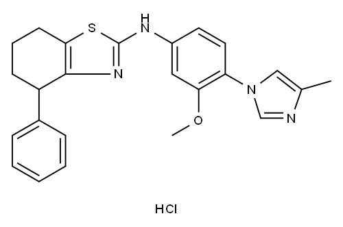 2-Benzothiazolamine, 4,5,6,7-tetrahydro-N-[3-methoxy-4-(4-methyl-1H-imidazol-1-yl)phenyl]-4-phenyl-, hydrochloride (1:1) Structure