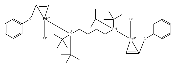 Palladium, [μ-[1,1'-(1,4-butanediyl)bis[1,1-bis(1,1-dimethylethyl)phosphine-κP]]]dichlorobis[(1,2,3-η)-1-phenyl-2-propen-1-yl]di- Struktur
