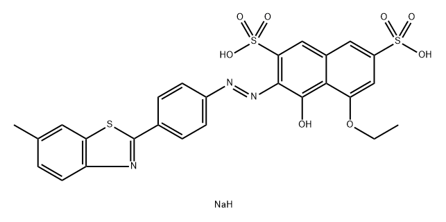 5-エトキシ-4-ヒドロキシ-3-[[4-(6-メチルベンゾチアゾール-2-イル)フェニル]アゾ]-2,7-ナフタレンジスルホン酸二ナトリウム 化学構造式