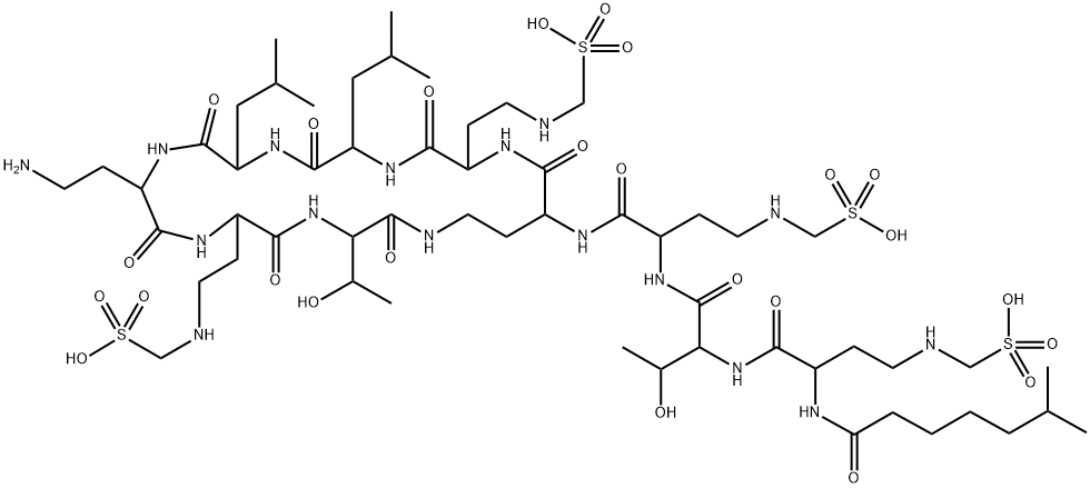 1-[(2S)-2-[(6-Methyl-1-oxoheptyl)amino]-4-[(sulfomethyl)amino]butanoic acid]-3-[(2S)-2-amino-4-[(sulfomethyl)amino]butanoic acid]-5-[(2S)-2-amino-4-[(sulfomethyl)amino]butanoic acid]-9-[(2S)-2-amino-4-[(sulfomethyl)amino]butanoic acid]polymyxin E2 Structure