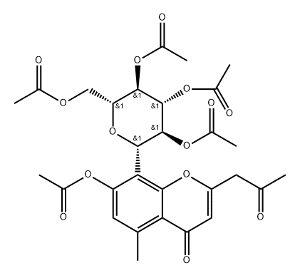 7-Acetoxy-5-methyl-2-(2-oxopropyl)-8-(2-O,3-O,4-O,6-O-tetraacetyl-β-D-glucopyranosyl)-4H-1-benzopyran-4-one Struktur