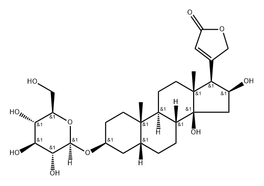 3β-(β-D-Glucopyranosyloxy)-14,16β-dihydroxy-5β,14β-carda-20(22)-enolide Structure