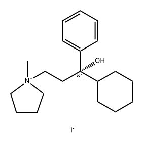 (+)-1-(3-Cyclohexyl-3-hydroxy-3-phenylpropyl)-1-methylpyrrolidinium io dide Struktur