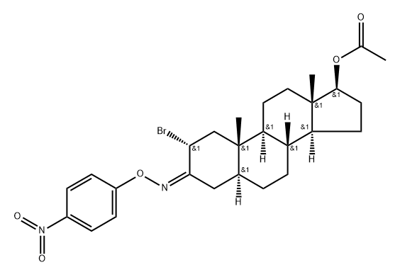 17β-Acetyloxy-2-bromo-5α-androstan-3-one O-(p-nitrophenyl)oxime Structure