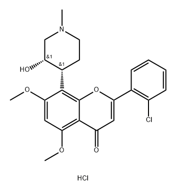 4H-1-Benzopyran-4-one, 2-(2-chlorophenyl)-8-[(3S,4R)-3-hydroxy-1-methyl-4-piperidinyl]-5,7-dimethoxy-, hydrochloride (1:1) Structure