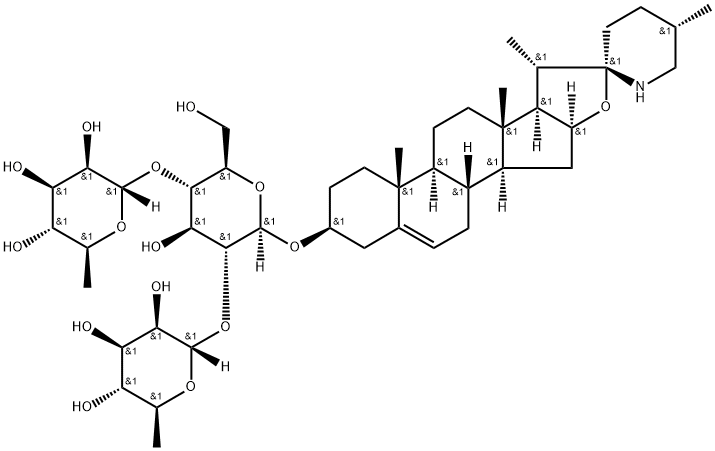 (22S,25S)-3β-[[2-O,4-O-ビス(α-L-ラムノピラノシル)-β-D-グルコピラノシル]オキシ]-22,26-エピミノフロスタ-5-エン 化学構造式
