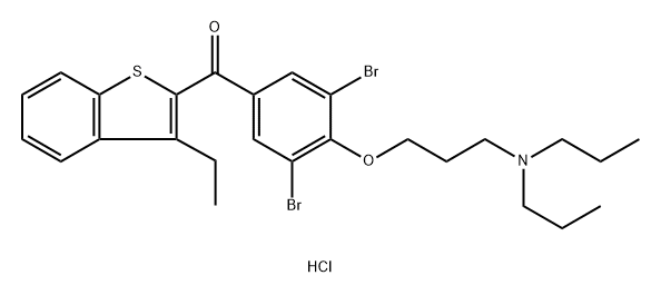2-エチル-3-[3,5-ジブロモ-4-[3-(ジプロピルアミノ)プロポキシ]ベンゾイル]ベンゾ[b]チオフェン·塩酸塩 化学構造式