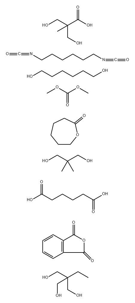 Hexanedioic acid polymer with 1,6-diisocyanatohexane, dimethyl carbonate, 2,2-dimethyl-1,3-propanediol, 2-ethyl-2-(hydroxy methyl)-1,3-propanediol, 1,6-hexanediol, 3-hydroxy-2-(hydroxy methyl)-2-methylpropanoic acid, 1,3-isobenzofurandione and 2-oxepanone Structure