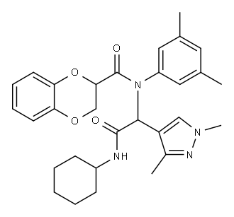 1H-Pyrazole-4-acetamide,N-cyclohexyl-alpha-[[(2,3-dihydro-1,4-benzodioxin-2-yl)carbonyl](3,5-dimethylphenyl)amino]-1,3-dimethyl-(9CI) Structure