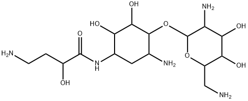 N-[(S)-4-Amino-2-hydroxybutyryl]-2-deoxy-4-O-(2,6-diamino-2,6-dideoxy-α-D-glucopyranosyl)-D-streptamine Struktur