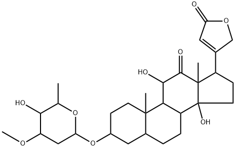3β-[(3-O-Methyl-2,6-dideoxy-L-lyxo-hexopyranosyl)oxy]-11α,14-dihydroxy-19-oxo-5β-card-20(22)-enolide Struktur