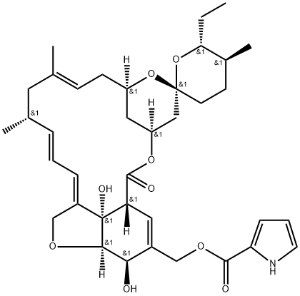 (6R,25R)-5-O-デメチル-28-デオキシ-6,28-エポキシ-25-エチル-26-[(1H-ピロール-2-イルカルボニル)オキシ]ミルベマイシンB 化学構造式