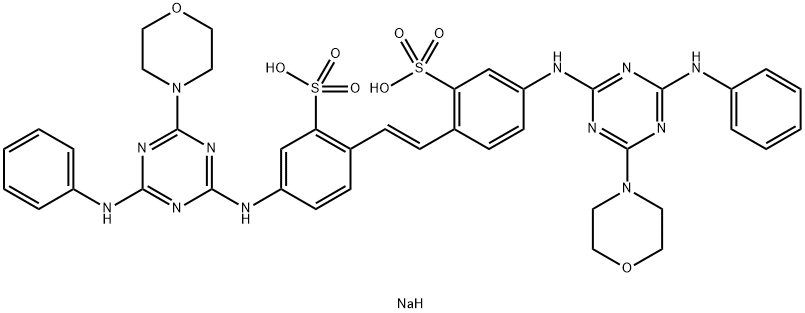 (E)-4,4′-ビス[(4-アニリノ-6-モルホリノ-1,3,5-トリアジン-2-イル)アミノ]スチルベン-2,2′-ジスルホン酸ジナトリウム 化学構造式