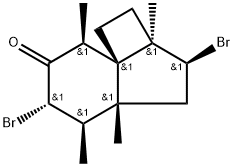 rel-(8aS*)-デカヒドロ-3α*,6β*-ジブロモ-2aα*,4aα*,5α*,8β*-テトラメチルシクロブタ[c]インデン-7-オン 化学構造式
