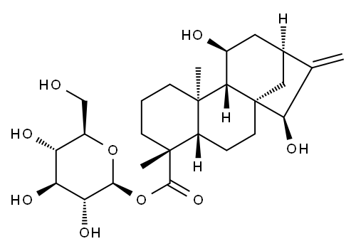 (4R,15R)-11β,15-ジヒドロキシカウラ-16-エン-18-酸[β-D-グルコピラノシル] 化学構造式
