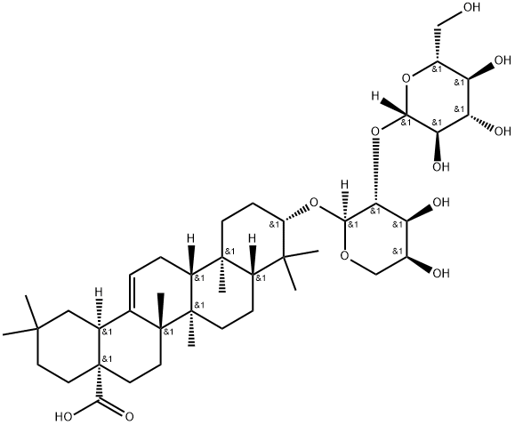 オレアノール酸-3-O-β-D-グルコピラノシル(1→2)-α-L-アラビノピラノシド 化学構造式