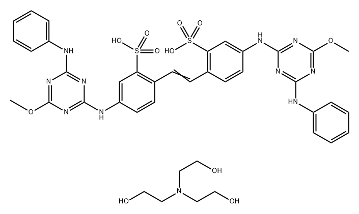 4,4'-bis[[6-anilino-4-methoxy-1,3,5-triazin-2-yl]amino]stilbene-2,2'-disulphonic acid, compound with 2,2',2''-nitrilotriethanol (1:2) Structure
