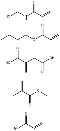Butanedioic acid, methylene-, polymer with butyl 2-propenoate, N-(hydroxymethyl)-2-propenamide, methyl 2-methyl-2-propenoate and 2-propenamide Structure
