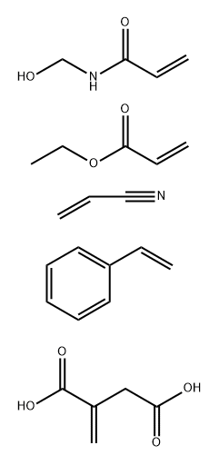 Butanedioic acid, methylene-, polymer with ethenylbenzene, ethyl 2-propenoate, N-(hydroxymethyl)-2-propenamide and 2-propenenitrile Structure