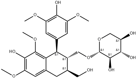 [(1R)-1,2,3,4-TETRAHYDRO-7-HYDROXY-1Β-(4-HYDROXY-3,5-DIMETHOXYPHENYL)-3Β-HYDROXYMETHYL-6,8-DIMETHOXYNAPHTHALEN-2Α-YL]METHYL Β-D-, 62058-46-2, 结构式