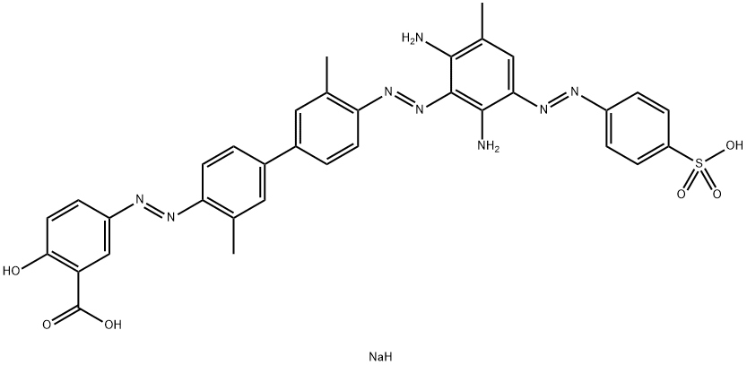 5-[[4'-[[2,6-ジアミノ-3-メチル-5-[(4-スルホフェニル)アゾ]フェニル]アゾ]-3,3'-ジメチル[1,1'-ビフェニル]-4-イル]アゾ]-2-ヒドロキシ安息香酸二ナトリウム 化学構造式