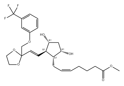 (Z)-7-[(1R)-3α,5α-ジヒドロキシ-2β-[(E)-2-[2-[(3-トリフルオロメチルフェノキシ)メチル]-1,3-ジオキソラン-2-イル]エテニル]シクロペンタン-1α-イル]-5-ヘプテン酸メチル 化学構造式