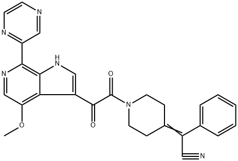 Benzeneacetonitrile, α-[1-[2-[4-Methoxy-7-(2-pyrazinyl)-1H-pyrrolo[2,3-c]pyridin-3-yl]-2-oxoacetyl]-4-piperidinylidene]- Structure