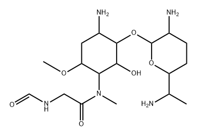 2-Amino-1-O-(2,6-diamino-2,3,4,6,7-pentadeoxy-β-L-lyxo-heptopyranosyl)-5-[[(formylamino)acetyl]methylamino]-4-O-methyl-2,3,5-trideoxy-D-allo-inositol 结构式