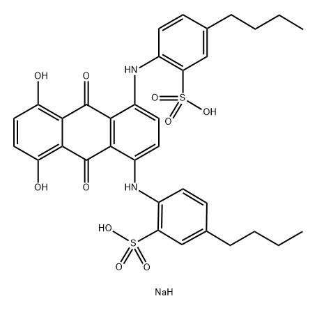 2,2'-[[(9,10-ジヒドロ-5,8-ジヒドロキシ-9,10-ジオキソアントラセン)-1,4-ジイル]ジイミノ]ビス(5-ブチルベンゼンスルホン酸ナトリウム) 化学構造式