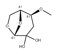 .beta.-D-erythro-Hexopyranos-2-ulose, 1,6-anhydro-3-deoxy-4-O-methyl-, 2-hydrate Structure