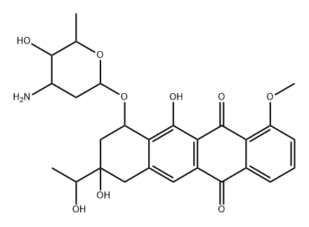 8-(1-Hydroxyethyl)-10-[(3-amino-2,3,6-trideoxy-α-L-lyxo-hexopyranosyl)oxy]-7,8,9,10-tetrahydro-8,11-dihydroxy-1-methoxy-5,12-naphthacenedione Struktur