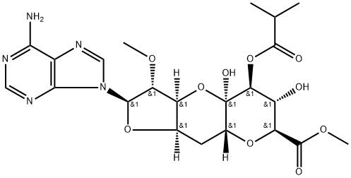 (11R)-11-C-(6-Amino-9H-purin-9-yl)-2,6:8,11-dianhydro-10-O-methyl-4-O-(1-oxo-2-methylpropyl)-7-deoxy-α-L-ido-D-lyxo-5-undecoulo-5,9-pyranosonic acid methyl ester Struktur