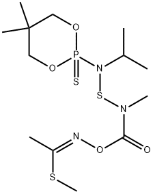 (1-methylsulfanylethylideneamino) N-[(5,5-dimethyl-2-sulfanylidene-1,3 -dioxa-2$l^{5}-phosphacyclohex-2-yl)-propan-2-yl-amino]sulfanyl-N-meth yl-carbamate Struktur