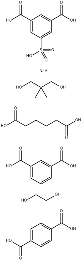1,3-苯二羧酸-5-磺酸单钠盐与1,3-苯二羧酸、1,4-苯二羧酸、2,2-二甲基-1,3-丙二醇、1,2-乙二醇和己二酸的聚合物, 72765-57-2, 结构式