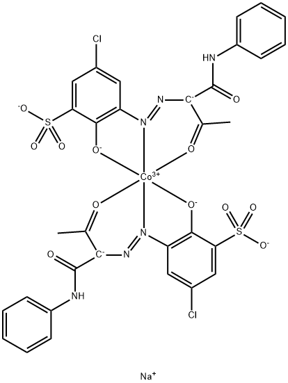 二[5-氯-2-羟基-3-[[2-氧代-1-[(苯基氨基)羰基]丙基]偶氮]苯磺酸根合]钴酸三钠 结构式